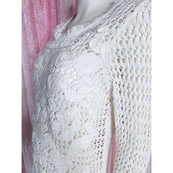 Christopher & Banks White Crochet Cotton Knit Flower Sweater Size Medium - Picture 9 of 15